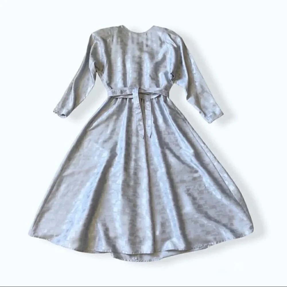 Vintage 80s Leslie Fay Jacquard Metallic Midi Dress Small - Picture 6 of 16